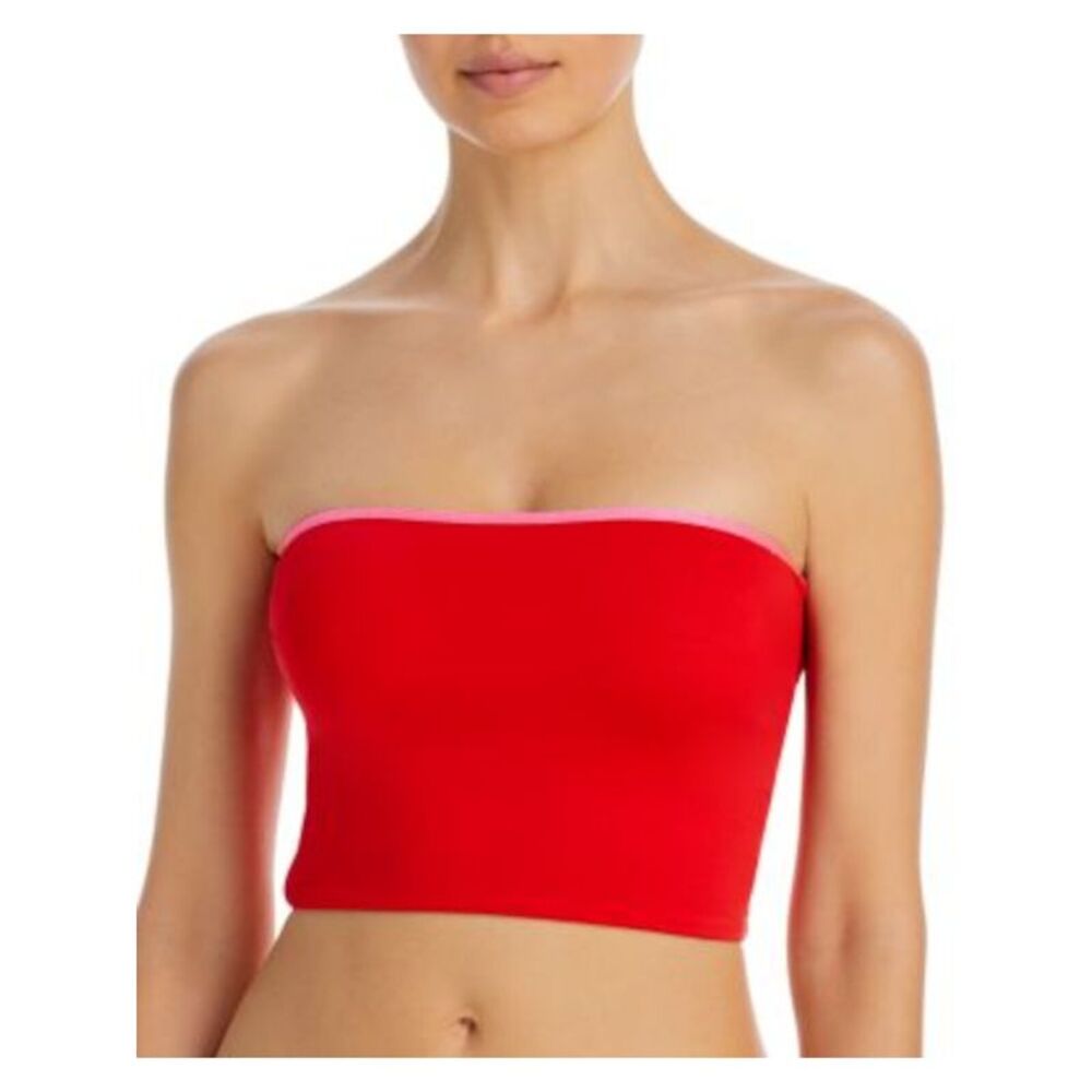 AQUA SWIM Women's Red Stretch Strapless Lace Up Tankini Swimsuit Top XS